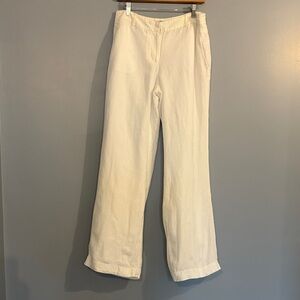 Women’s White Straight-Leg Lined Linen Trousers
